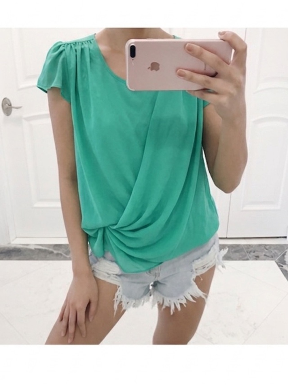 Women’s Draped Knot Front Top in Teal